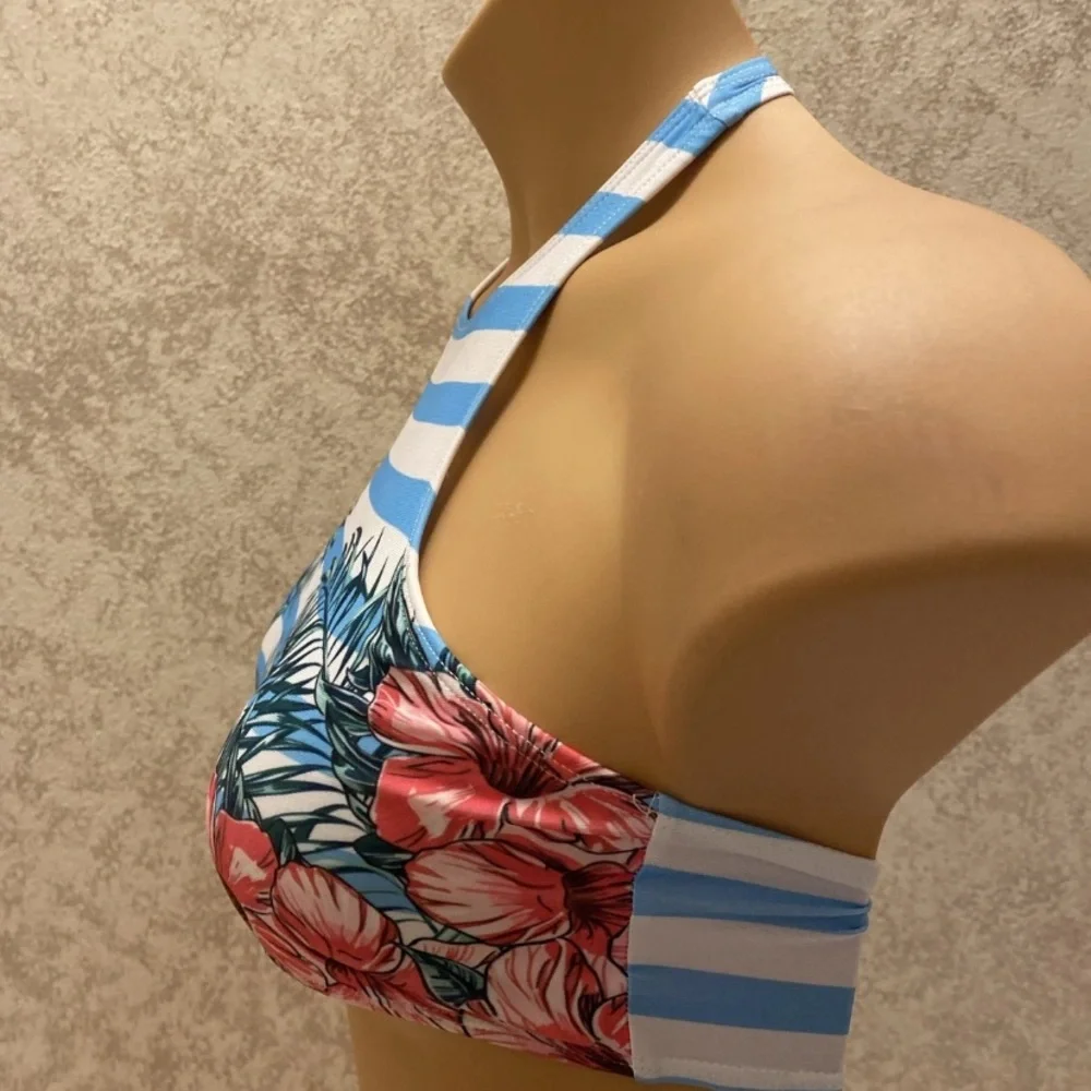 SHEIN Tropical Blue and Pink Bikini Top